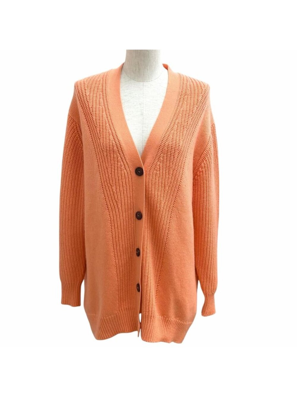 Hermes Cashmere Cotton Blend Sellier Buttons V-neck Long Sleeve Cardigan Orange